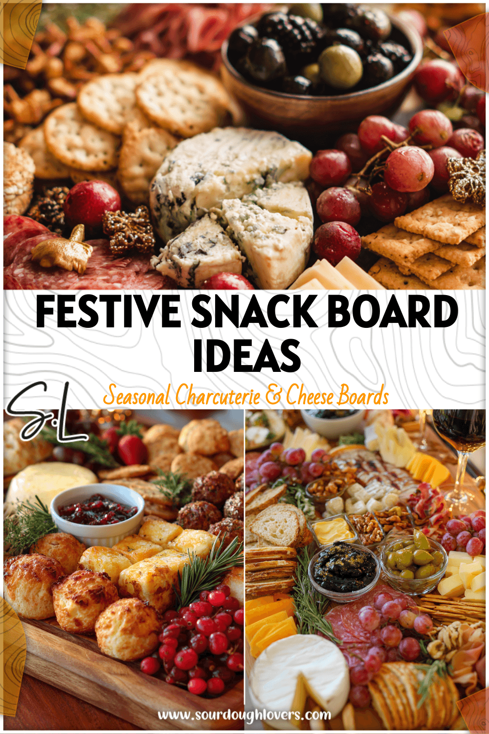 Festive New Year’s Eve snack board with easy bite-sized appetizers and holiday decorations.